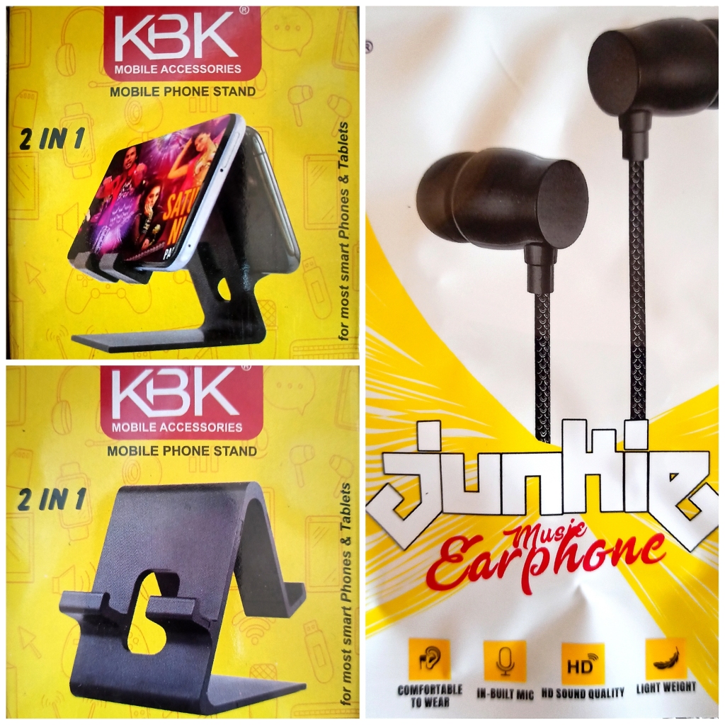 Bundle Pickpack junkie music earphone And KBK Mobile Phone Stand 2 in 1